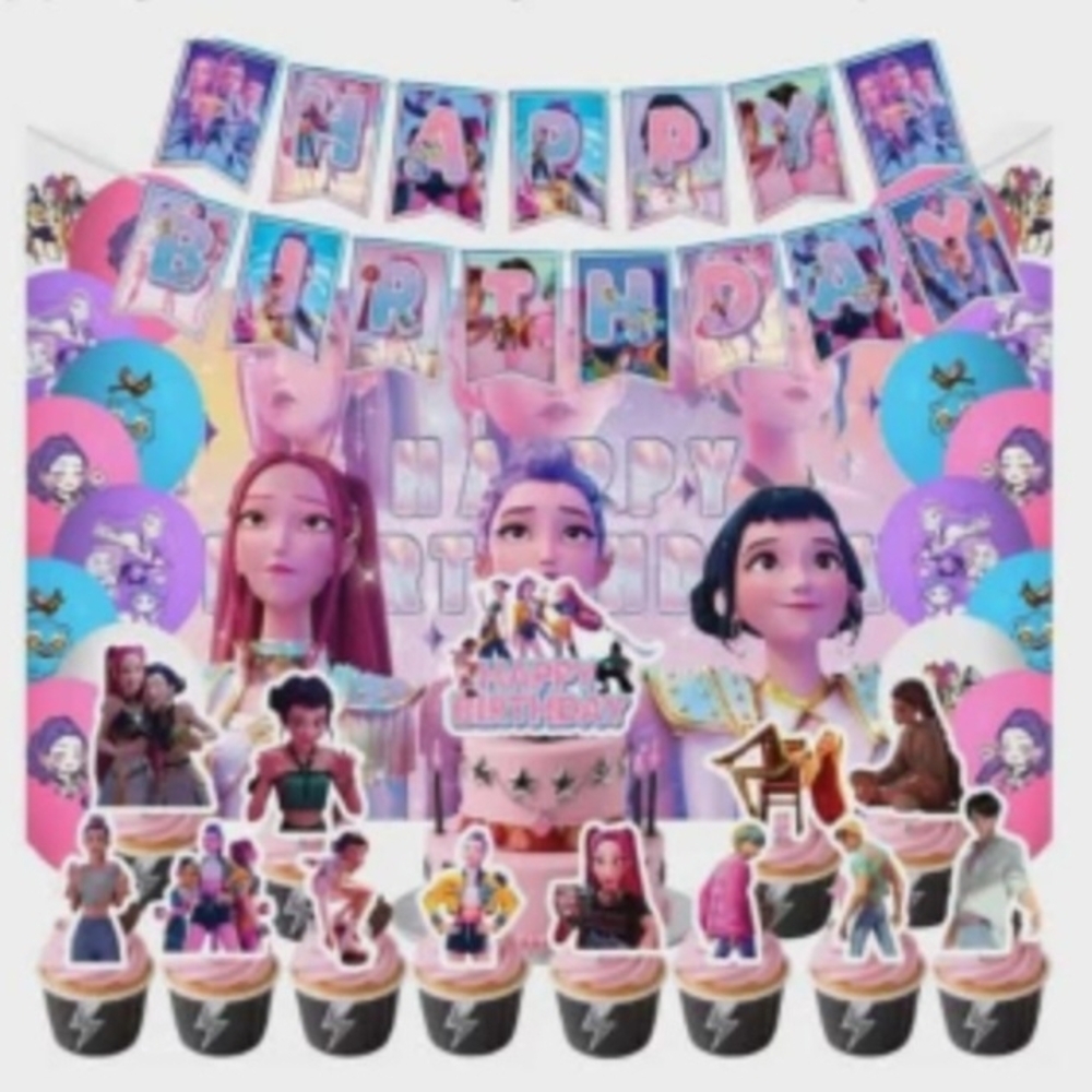 Animated Characters Birthday Party Decoration Set - Pink & Purple